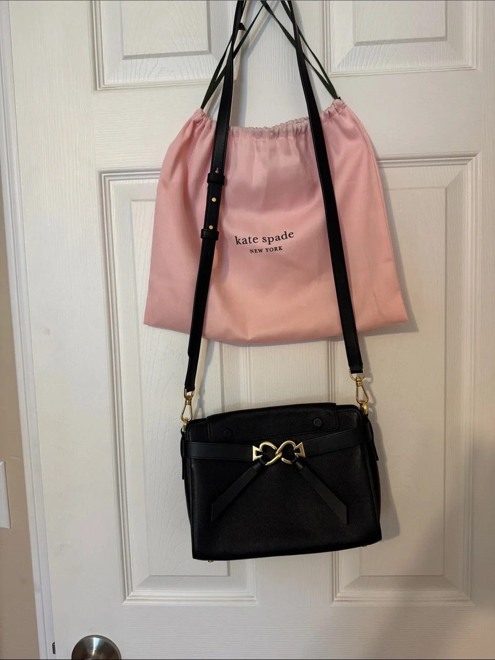 kate spade Black Leather Crossbody with Gold Bow Hardware